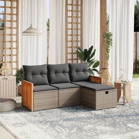 vidaXL 4-tlg. Garten-Sofagarnitur mit Kissen Grau Poly Rattan