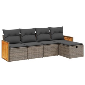 vidaXL 5-tlg. Garten-Sofagarnitur mit Kissen Grau Poly Rattan