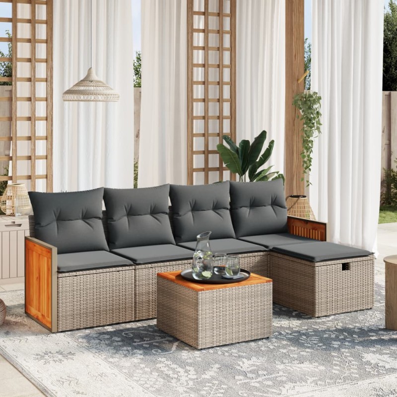 vidaXL 6-tlg. Garten-Sofagarnitur mit Kissen Grau Poly Rattan vidaXL 6-tlg. Garten-Sofagarnitur mit Kissen Grau Poly Rattan