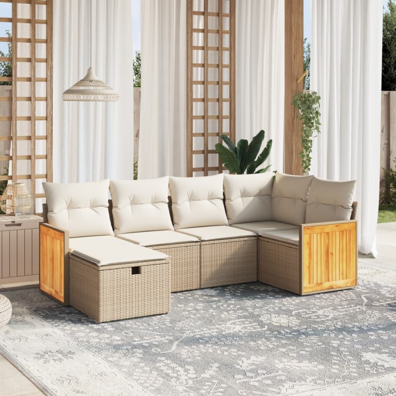 vidaXL 6-tlg. Garten-Sofagarnitur mit Kissen Beige Poly Rattan vidaXL 6-tlg. Garten-Sofagarnitur mit Kissen Beige Poly Rattan