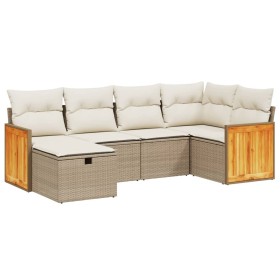 vidaXL 6-tlg. Garten-Sofagarnitur mit Kissen Beige Poly Rattan