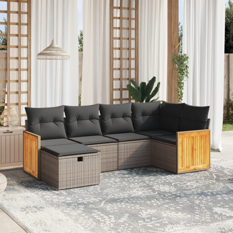 vidaXL 6-tlg. Garten-Sofagarnitur mit Kissen Grau Poly Rattan vidaXL 6-tlg. Garten-Sofagarnitur mit Kissen Grau Poly Rattan