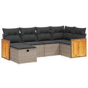 vidaXL 6-tlg. Garten-Sofagarnitur mit Kissen Grau Poly Rattan