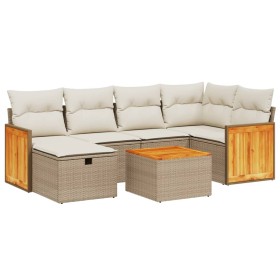 vidaXL 7-tlg. Garten-Sofagarnitur mit Kissen Beige Poly Rattan