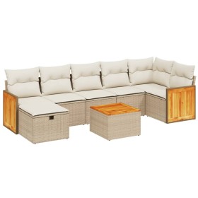 vidaXL 8-tlg. Garten-Sofagarnitur mit Kissen Beige Poly Rattan