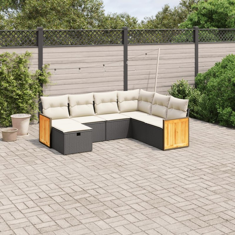 vidaXL 7-tlg. Garten-Sofagarnitur mit Kissen Schwarz Poly Rattan vidaXL 7-tlg. Garten-Sofagarnitur mit Kissen Schwarz Poly Rattan