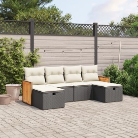 vidaXL 6-tlg. Garten-Sofagarnitur mit Kissen Schwarz Poly Rattan