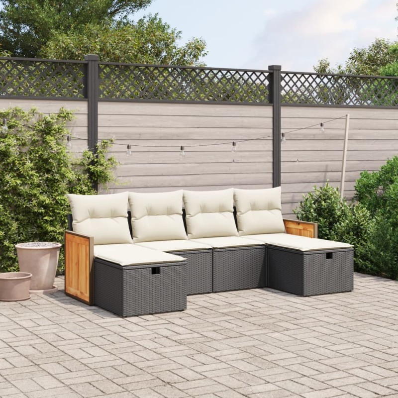 vidaXL 6-tlg. Garten-Sofagarnitur mit Kissen Schwarz Poly Rattan vidaXL 6-tlg. Garten-Sofagarnitur mit Kissen Schwarz Poly Rattan