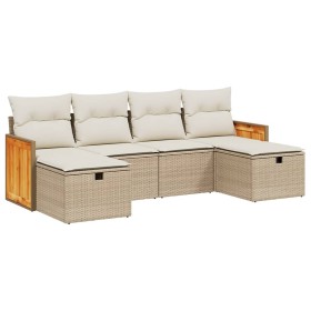 vidaXL 6-tlg. Garten-Sofagarnitur mit Kissen Beige Poly Rattan