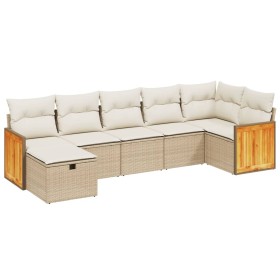 vidaXL 7-tlg. Garten-Sofagarnitur mit Kissen Beige Poly Rattan