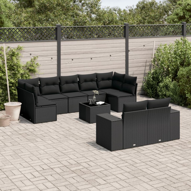 vidaXL 10-tlg. Garten-Sofagarnitur mit Kissen Schwarz Poly Rattan vidaXL 10-tlg. Garten-Sofagarnitur mit Kissen Schwarz Poly Rattan