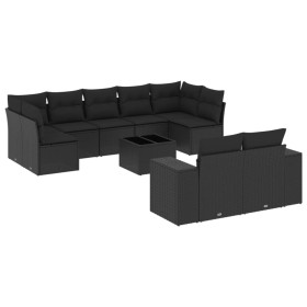 vidaXL 10-tlg. Garten-Sofagarnitur mit Kissen Schwarz Poly Rattan
