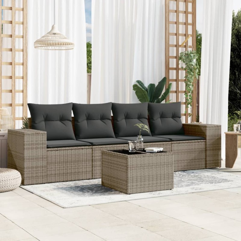 vidaXL 5-tlg. Garten-Sofagarnitur mit Kissen Grau Poly Rattan vidaXL 5-tlg. Garten-Sofagarnitur mit Kissen Grau Poly Rattan