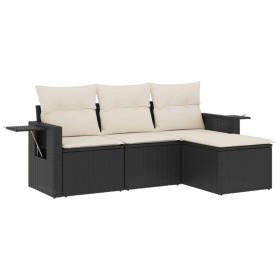 vidaXL 4-tlg. Garten-Sofagarnitur mit Kissen Schwarz Poly Rattan
