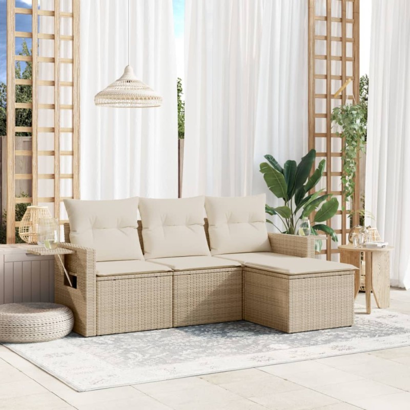 vidaXL 4-tlg. Garten-Sofagarnitur mit Kissen Beige Poly Rattan vidaXL 4-tlg. Garten-Sofagarnitur mit Kissen Beige Poly Rattan