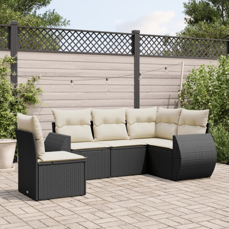 vidaXL 5-tlg. Garten-Sofagarnitur mit Kissen Schwarz Poly Rattan vidaXL 5-tlg. Garten-Sofagarnitur mit Kissen Schwarz Poly Rattan
