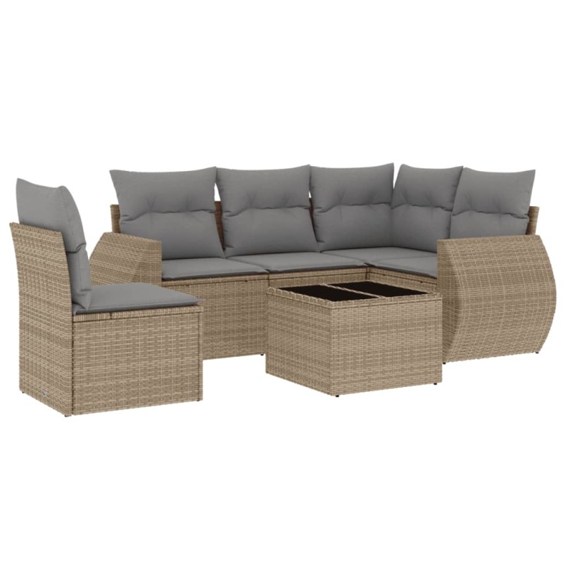 vidaXL 6-tlg. Garten-Sofagarnitur mit Kissen Beige Poly Rattan vidaXL 6-tlg. Garten-Sofagarnitur mit Kissen Beige Poly Rattan