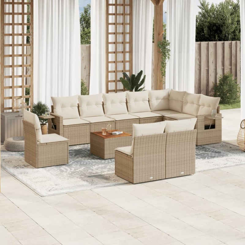 vidaXL 11-tlg. Garten-Sofagarnitur mit Kissen Beige Poly Rattan vidaXL 11-tlg. Garten-Sofagarnitur mit Kissen Beige Poly Rattan