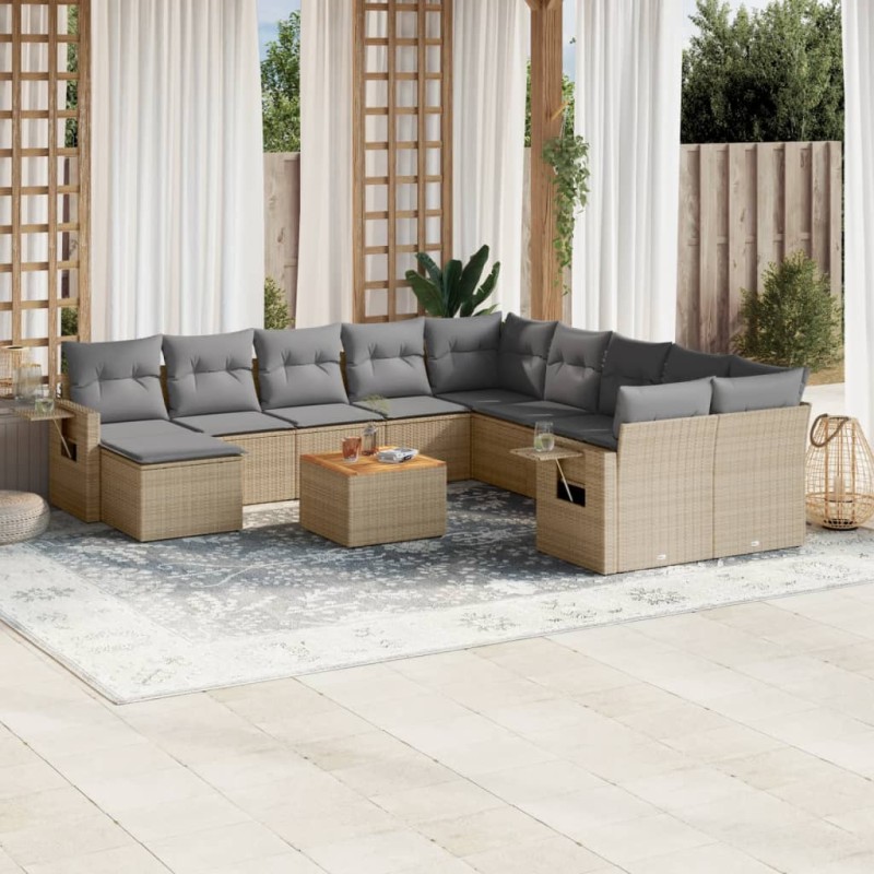 vidaXL 12-tlg. Garten-Sofagarnitur mit Kissen Beige Poly Rattan vidaXL 12-tlg. Garten-Sofagarnitur mit Kissen Beige Poly Rattan