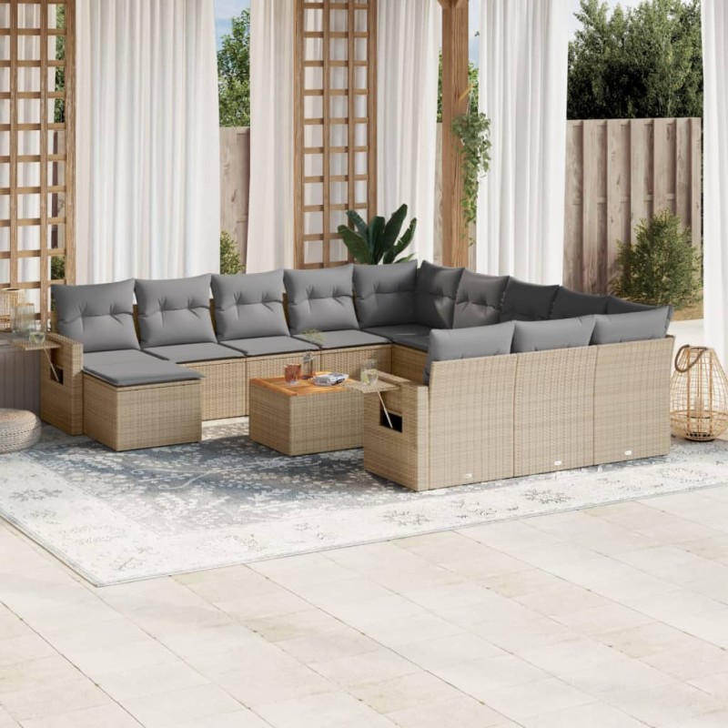 vidaXL 13-tlg. Garten-Sofagarnitur mit Kissen Beige Poly Rattan vidaXL 13-tlg. Garten-Sofagarnitur mit Kissen Beige Poly Rattan