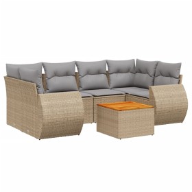 vidaXL 7-tlg. Garten-Sofagarnitur mit Kissen Beige Poly Rattan