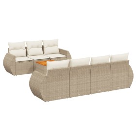 vidaXL 8-tlg. Garten-Sofagarnitur mit Kissen Beige Poly Rattan