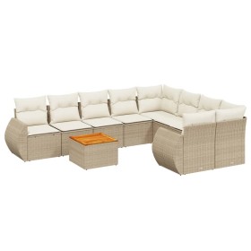 vidaXL 9-tlg. Garten-Sofagarnitur mit Kissen Beige Poly Rattan