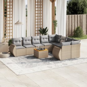 vidaXL 10-tlg. Garten-Sofagarnitur mit Kissen Beige Poly Rattan