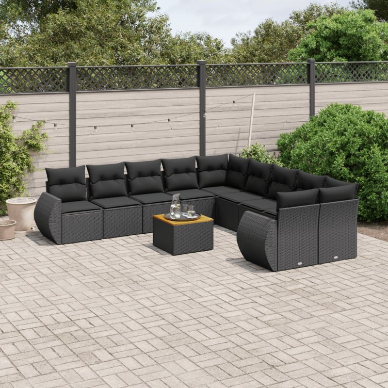 vidaXL 11-tlg. Garten-Sofagarnitur mit Kissen Schwarz Poly Rattan vidaXL 11-tlg. Garten-Sofagarnitur mit Kissen Schwarz Poly Rattan