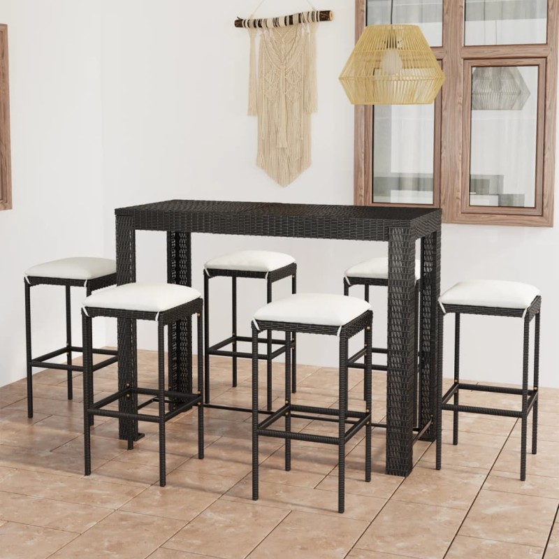 vidaXL 7-tlg. Gartenbar-Set mit Kissen Poly Rattan Schwarz vidaXL 7-tlg. Gartenbar-Set mit Kissen Poly Rattan Schwarz