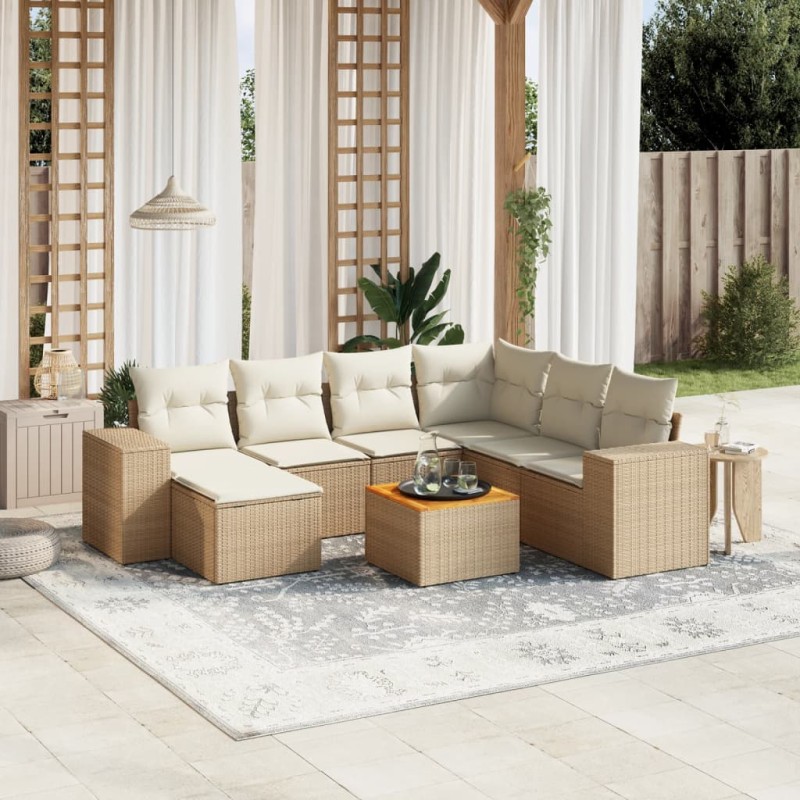 vidaXL 8-tlg. Garten-Sofagarnitur mit Kissen Beige Poly Rattan vidaXL 8-tlg. Garten-Sofagarnitur mit Kissen Beige Poly Rattan
