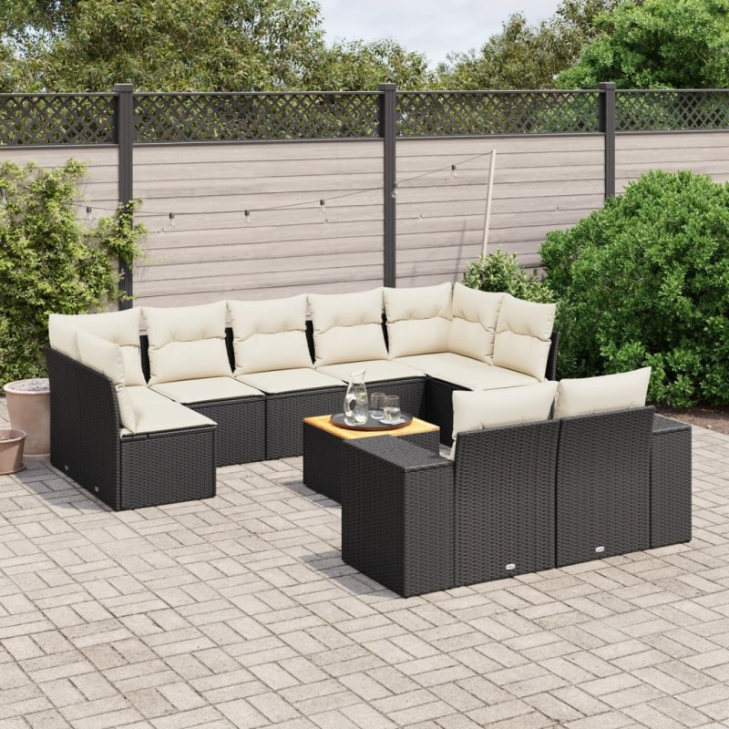 vidaXL 10-tlg. Garten-Sofagarnitur mit Kissen Schwarz Poly Rattan vidaXL 10-tlg. Garten-Sofagarnitur mit Kissen Schwarz Poly Rattan