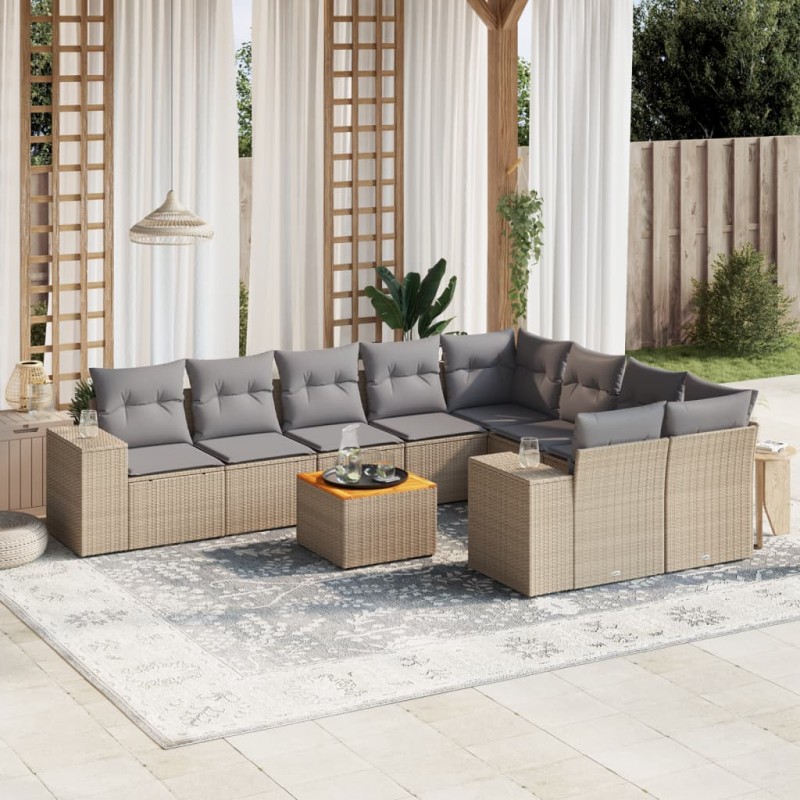 vidaXL 10-tlg. Garten-Sofagarnitur mit Kissen Beige Poly Rattan vidaXL 10-tlg. Garten-Sofagarnitur mit Kissen Beige Poly Rattan