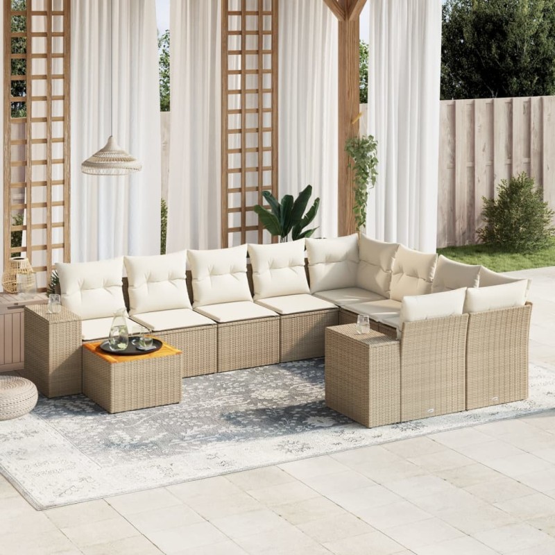 vidaXL 10-tlg. Garten-Sofagarnitur mit Kissen Beige Poly Rattan vidaXL 10-tlg. Garten-Sofagarnitur mit Kissen Beige Poly Rattan