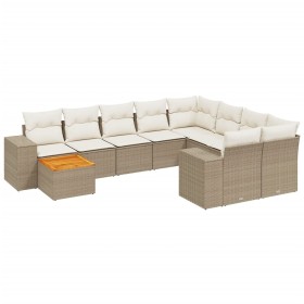 vidaXL 10-tlg. Garten-Sofagarnitur mit Kissen Beige Poly Rattan