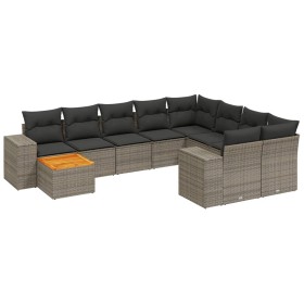 vidaXL 10-tlg. Garten-Sofagarnitur mit Kissen Grau Poly Rattan