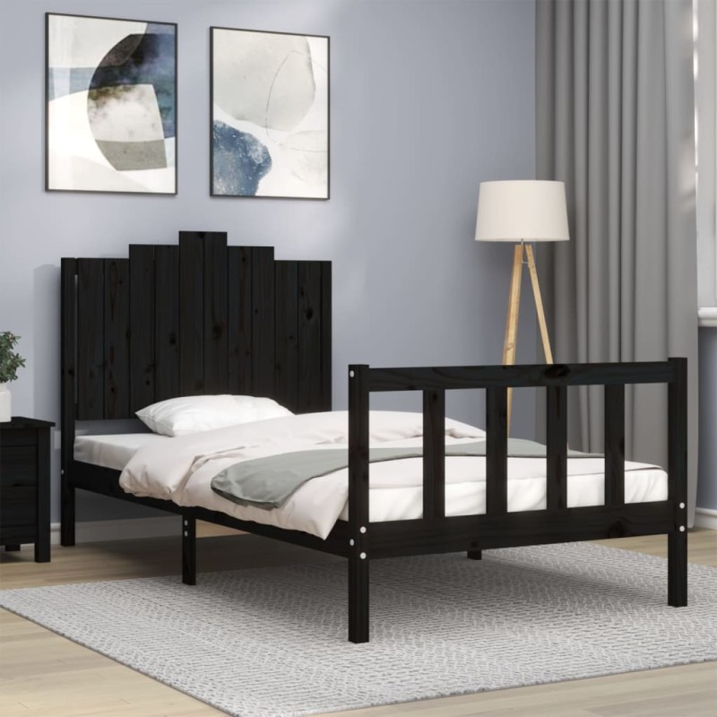 Massivholzbett mit Kopfteil Schwarz 100x200 cm Massivholzbett mit Kopfteil Schwarz 100x200 cm