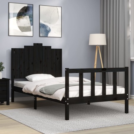 Massivholzbett mit Kopfteil Schwarz 100x200 cm