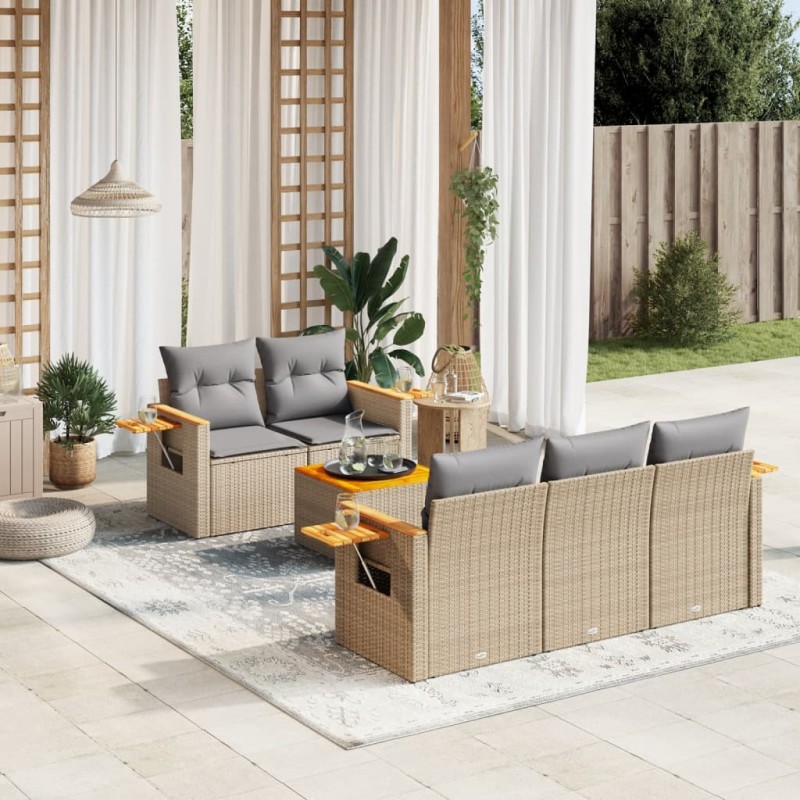 vidaXL 6-tlg. Garten-Sofagarnitur mit Kissen Beige Poly Rattan vidaXL 6-tlg. Garten-Sofagarnitur mit Kissen Beige Poly Rattan