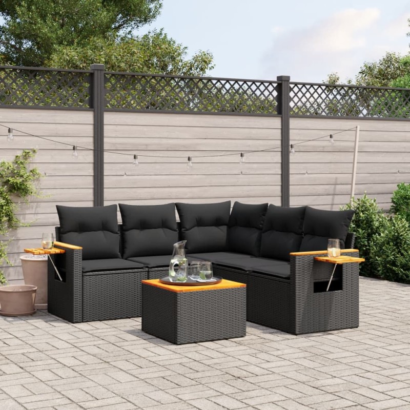 vidaXL 6-tlg. Garten-Sofagarnitur mit Kissen Schwarz Poly Rattan vidaXL 6-tlg. Garten-Sofagarnitur mit Kissen Schwarz Poly Rattan