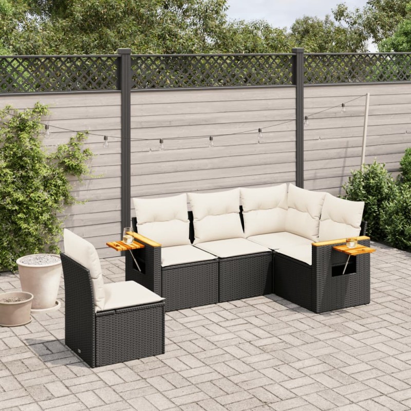vidaXL 5-tlg. Garten-Sofagarnitur mit Kissen Schwarz Poly Rattan vidaXL 5-tlg. Garten-Sofagarnitur mit Kissen Schwarz Poly Rattan