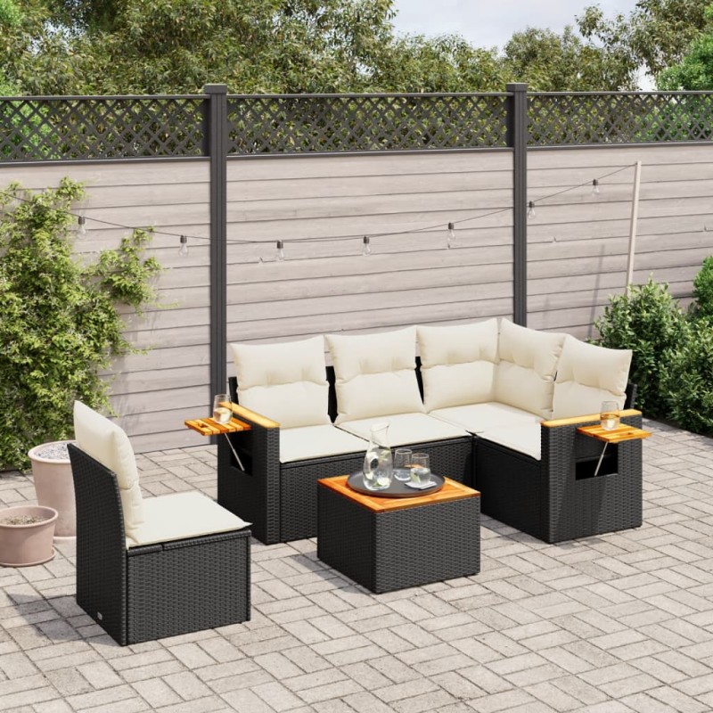 vidaXL 6-tlg. Garten-Sofagarnitur mit Kissen Schwarz Poly Rattan vidaXL 6-tlg. Garten-Sofagarnitur mit Kissen Schwarz Poly Rattan