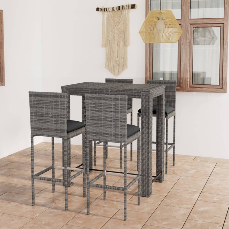 vidaXL 5-tlg. Gartenbar-Set mit Kissen Poly Rattan Grau vidaXL 5-tlg. Gartenbar-Set mit Kissen Poly Rattan Grau