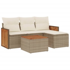 vidaXL 5-tlg. Garten-Sofagarnitur mit Kissen Beige Poly Rattan