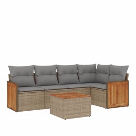vidaXL 6-tlg. Garten-Sofagarnitur mit Kissen Beige Poly Rattan