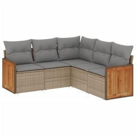 vidaXL 5-tlg. Garten-Sofagarnitur mit Kissen Beige Poly Rattan