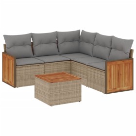vidaXL 6-tlg. Garten-Sofagarnitur mit Kissen Beige Poly Rattan