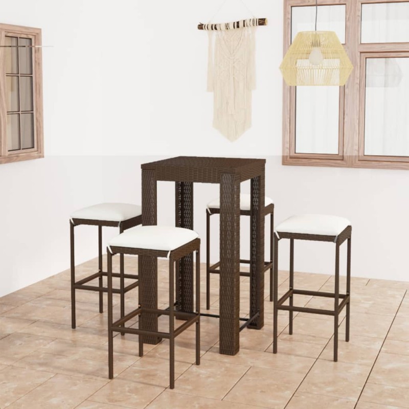 5-tlg. Gartenbar-Set mit Kissen Poly Rattan Braun 5-tlg. Gartenbar-Set mit Kissen Poly Rattan Braun