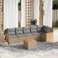 vidaXL 7-tlg. Garten-Sofagarnitur mit Kissen Beige Poly Rattan
