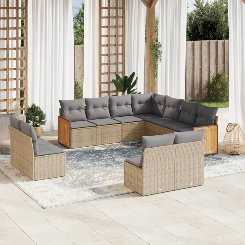 vidaXL 11-tlg. Garten-Sofagarnitur mit Kissen Beige Poly Rattan vidaXL 11-tlg. Garten-Sofagarnitur mit Kissen Beige Poly Rattan